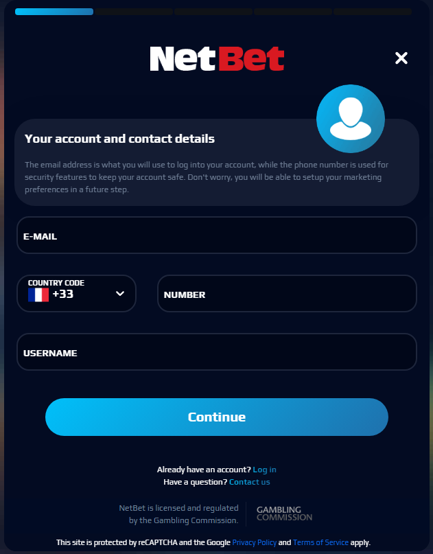 Processo di registrazione e NetBet